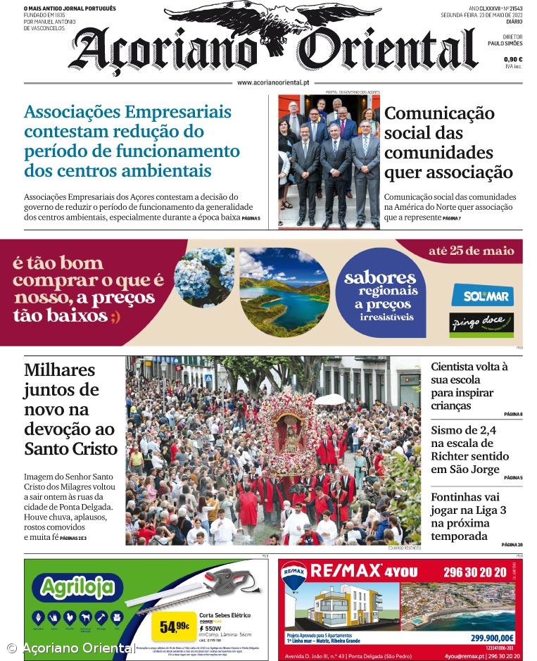 "Associações Empresariais contestam redução do período de funcionamento dos centros ambientais" é a manchete do Açoriano Oriental – Imagem 1