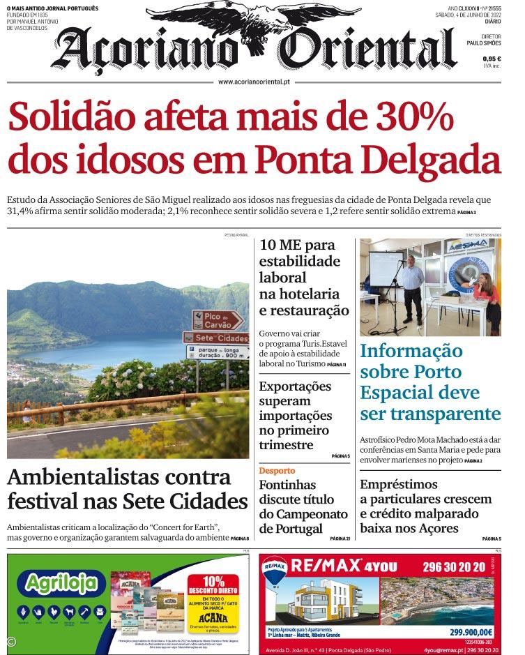 "Solidão afeta mais de 30% dos idosos em Ponta Delgada" é a manchete do Açoriano Oriental – Imagem 1