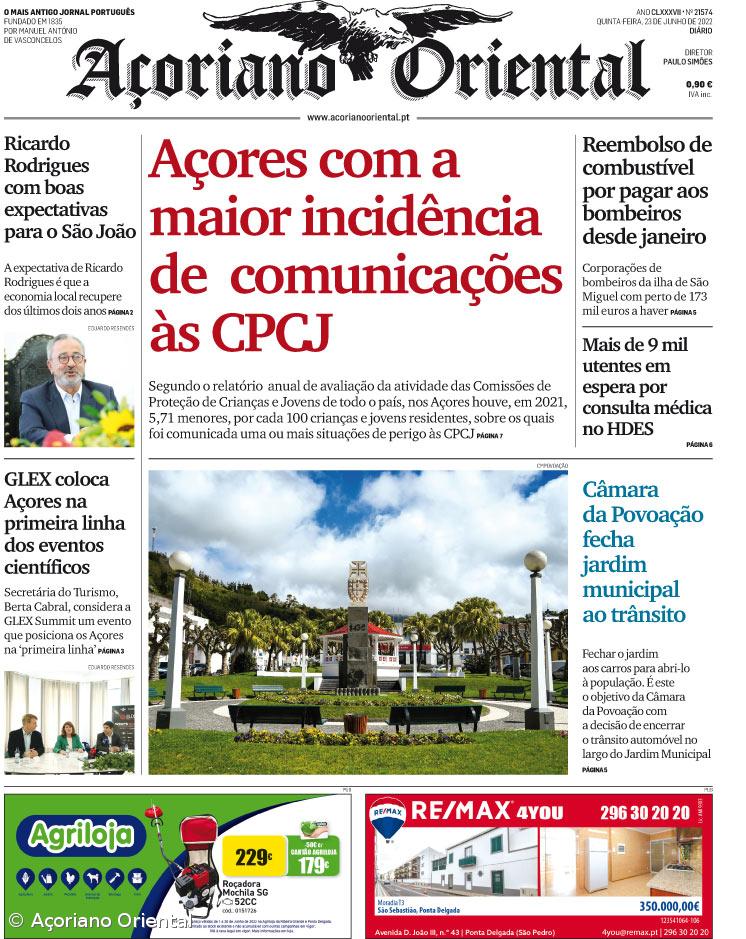"Açores com a maior incidência de comunicações às CPCJ" é a manchete do Açoriano Oriental – Imagem 1