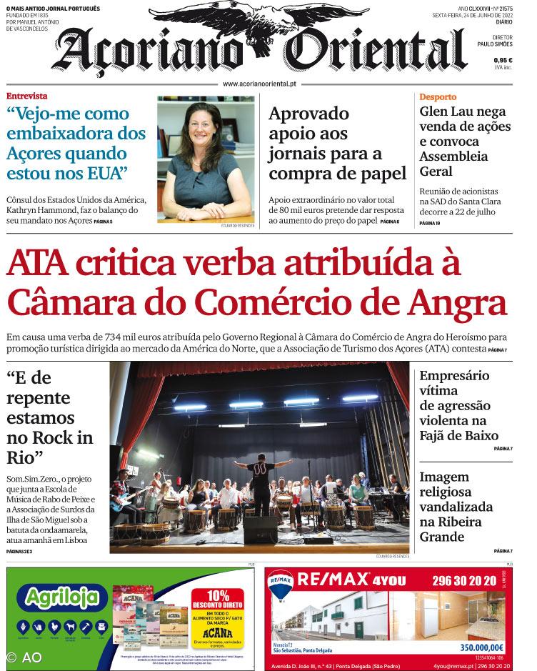 "ATA critica verba atribuída à Câmara do Comércio de Angra" é a manchete do Açoriano Oriental – Imagem 1