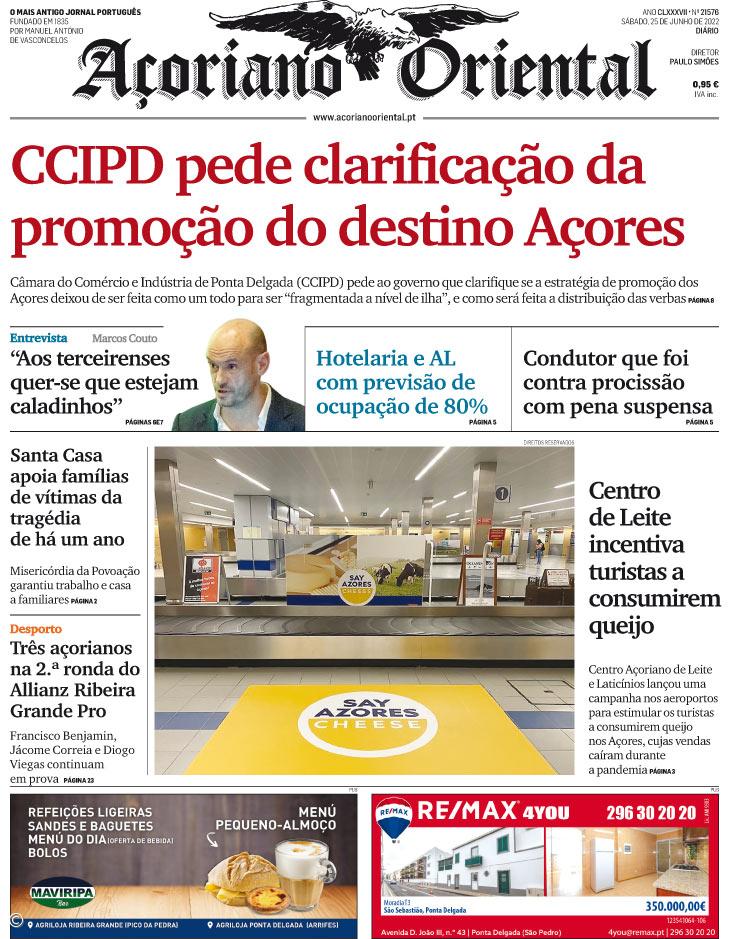 "CCIPD pede clarificação da promoção do destino Açores" é a manchete do Açoriano Oriental – Imagem 1