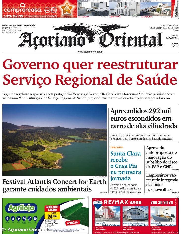 "Governo quer reestruturar Serviço Regional de Saúde" é a manchete do Açoriano Oriental – Imagem 1