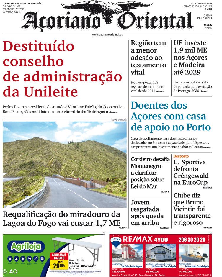 "Destituído conselho de administração da Unileite" é a manchete do Açoriano Oriental – Imagem 1
