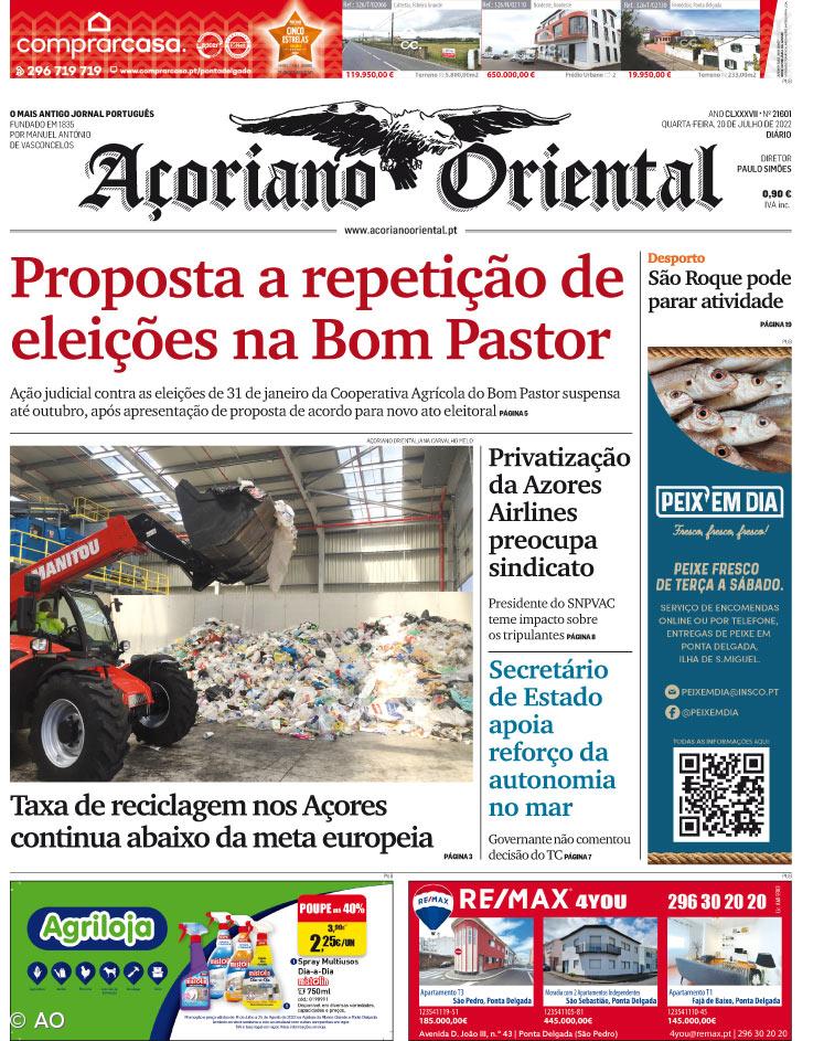 "Proposta a repetição de eleições na Bom Pastor" é a manchete do Açoriano Oriental – Imagem 1