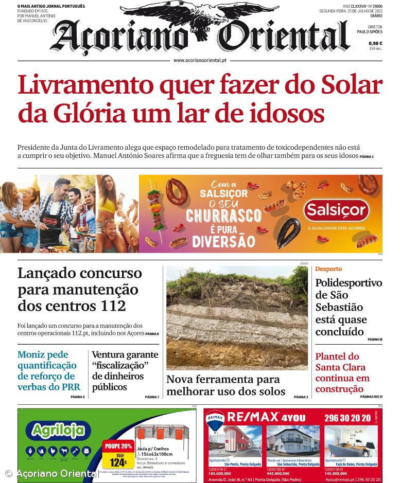 "Livramento quer fazer do Solar da Glória um lar de idosos" é a manchete do Açoriano Oriental – Imagem 1