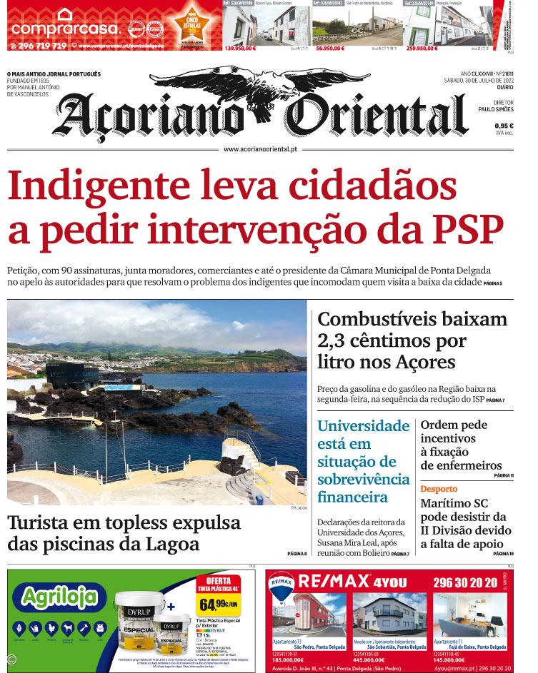 "Indigente leva cidadãos a pedir intervenção da PSP" é a manchete do Açoriano Oriental – Imagem 1