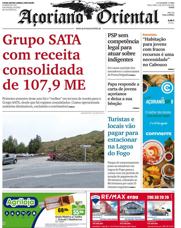 "Grupo SATA com receita consolidada de 107,9 ME" é a manchete do Açoriano Oriental – Imagem 1