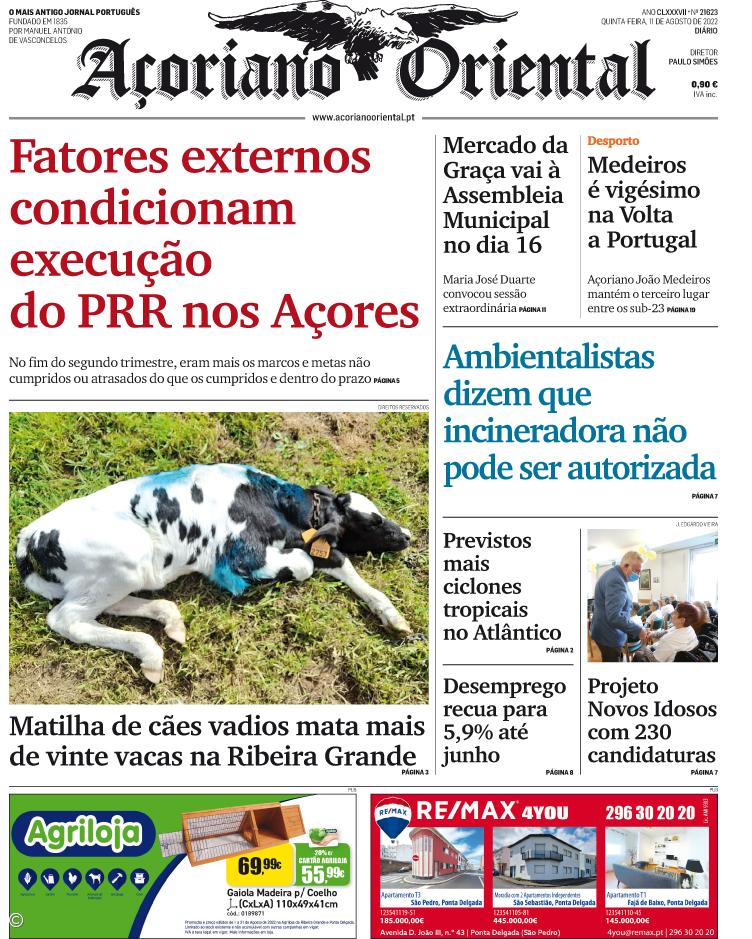 "Fatores externos condicionam execução do PRR nos Açores" é a manchete do Açoriano Oriental – Imagem 1
