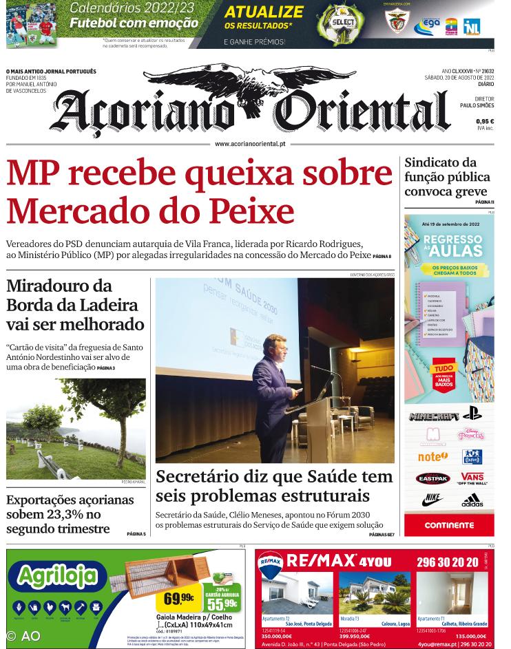 "MP recebe queixa sobre Mercado do Peixe" é a manchete do Açoriano Oriental – Imagem 1