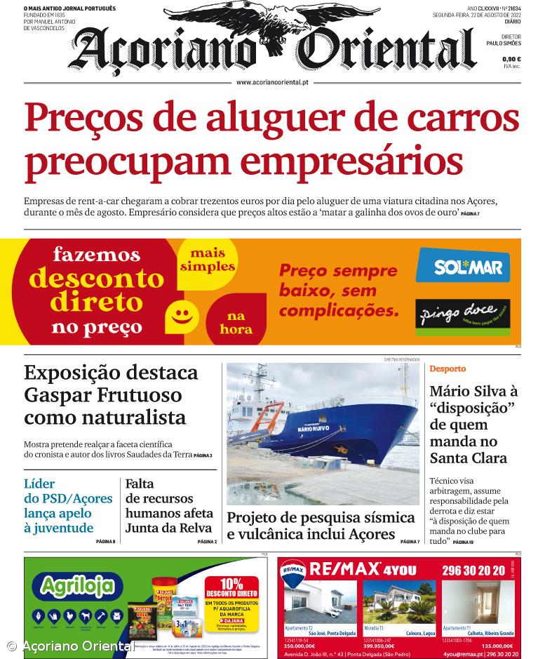"Preços de aluguer de carros preocupam empresários" é a manchete do Açoriano Oriental – Imagem 1