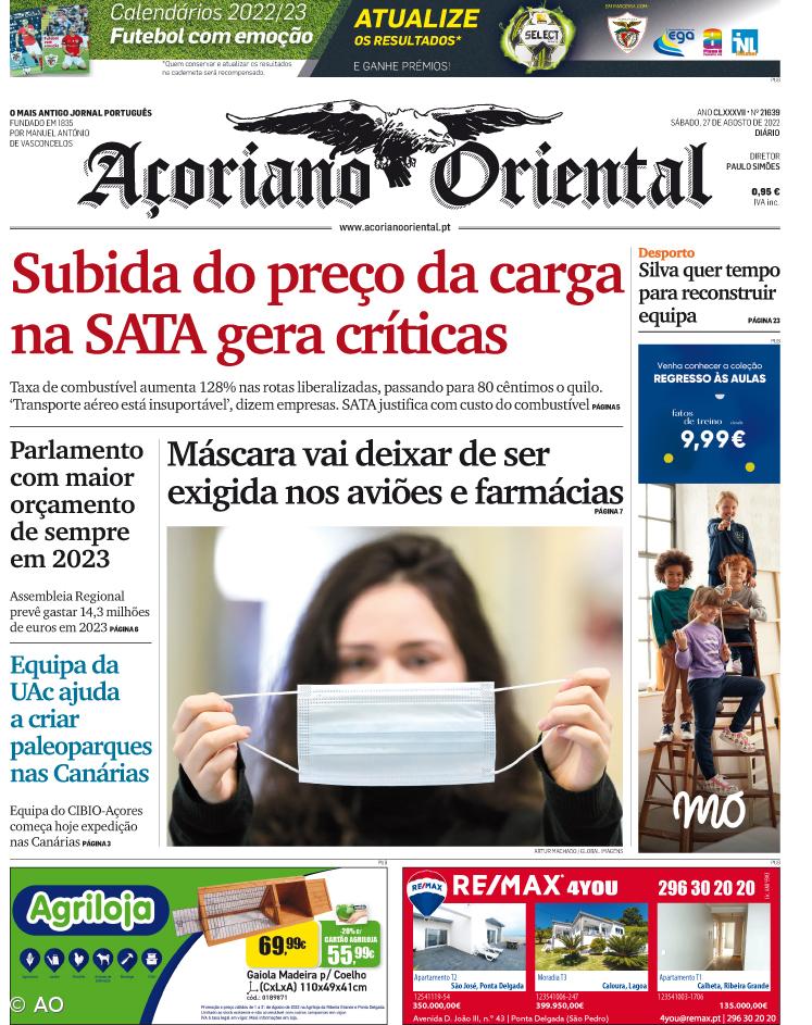 "Subida do preço da carga na SATA gera críticas" é a manchete do Açoriano Oriental – Imagem 1