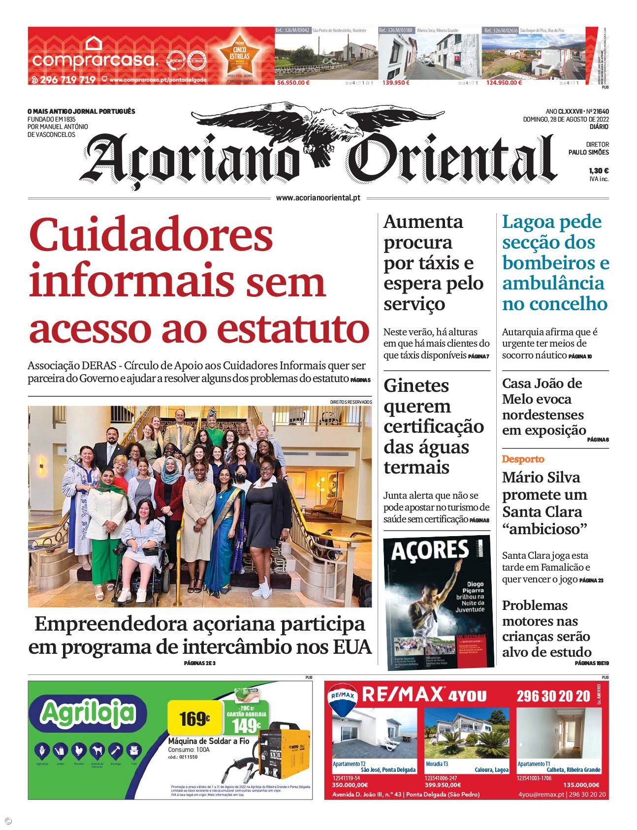 "Cuidadores informais sem acesso ao estatuto" é a manchete do Açoriano Oriental – Imagem 1