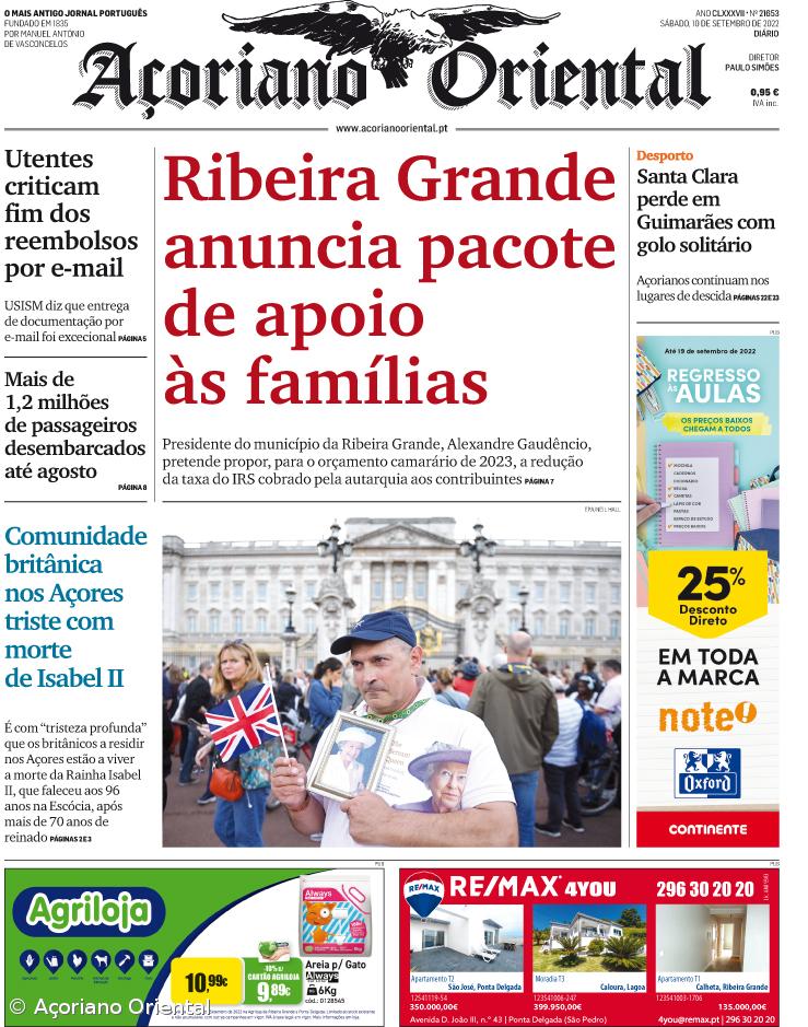 "Ribeira Grande anuncia pacote de apoio às famílias" é a manchete do Açoriano Oriental – Imagem 1