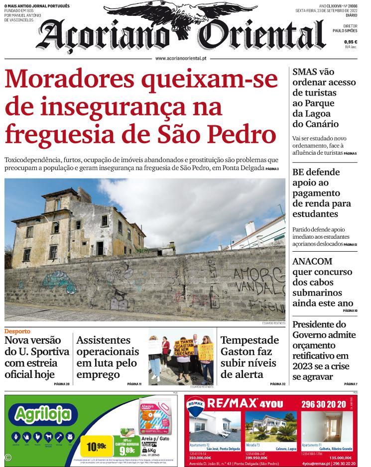 "Moradores queixam-se de insegurança na freguesia de São Pedro" é a manchete do Açoriano Oriental – Imagem 1
