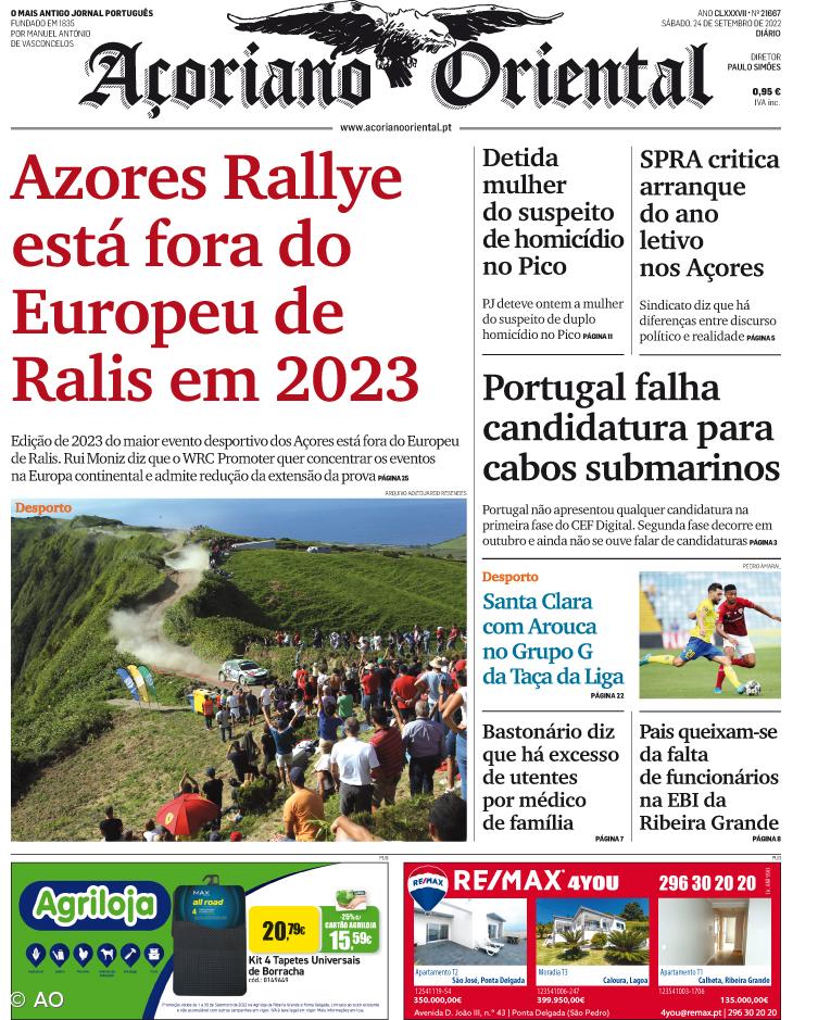 "Azores Rallye está fora do Europeu de Ralis em 2023" é a manchete do Açoriano Oriental – Imagem 1