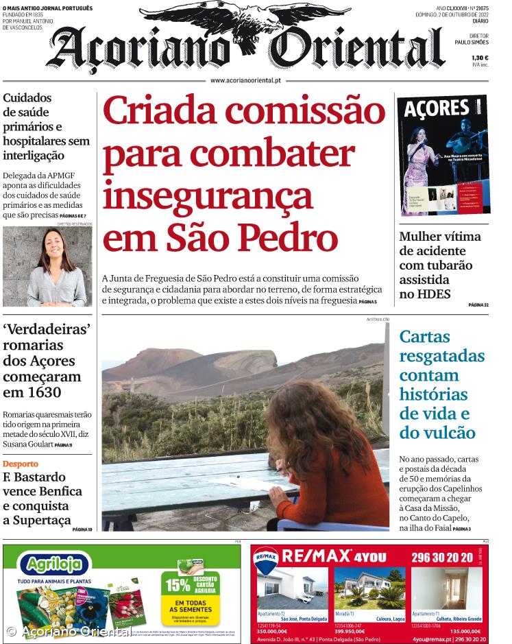 "Criada comissão para combater insegurança em São Pedro" é a manchete do Açoriano Oriental – Imagem 1