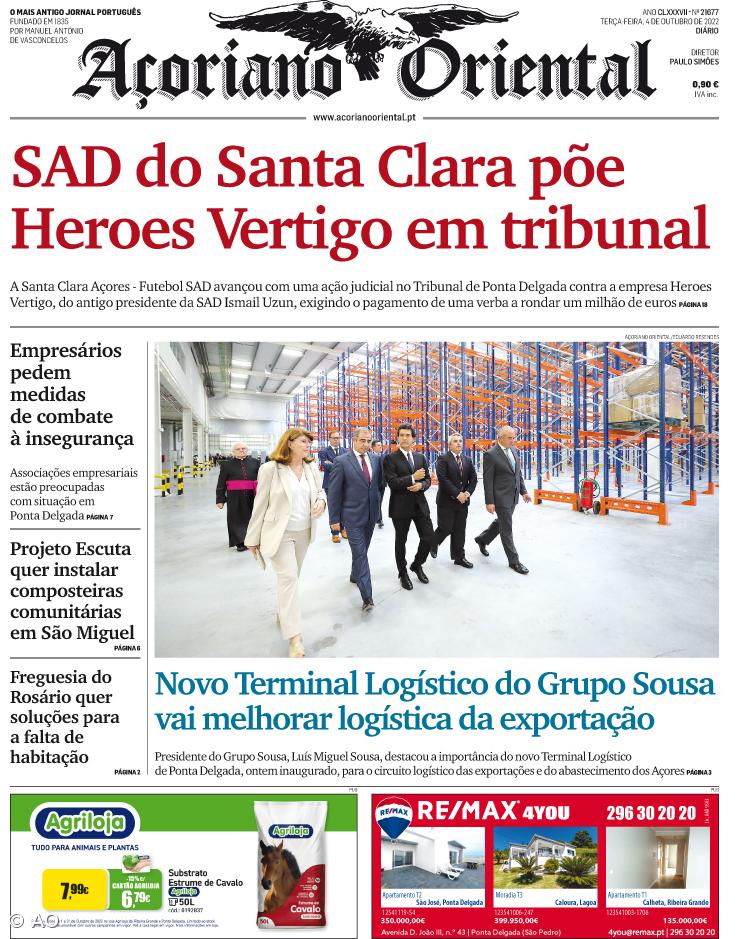 "SAD do Santa Clara põe Heroes Vertigo em tribunal" é a manchete do Açoriano Oriental – Imagem 1