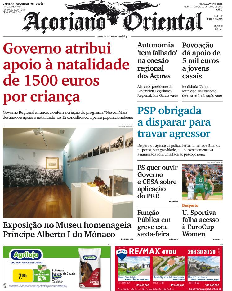 "Governo atribui apoio à natalidade de 1500 euros por criança" é a manchete do Açoriano Oriental – Imagem 1