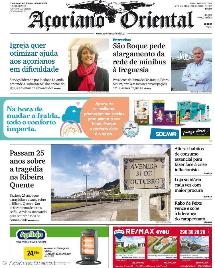 "Igreja quer otimizar ajuda aos açorianos em dificuldade" é a manchete do Açoriano Oriental – Imagem 1