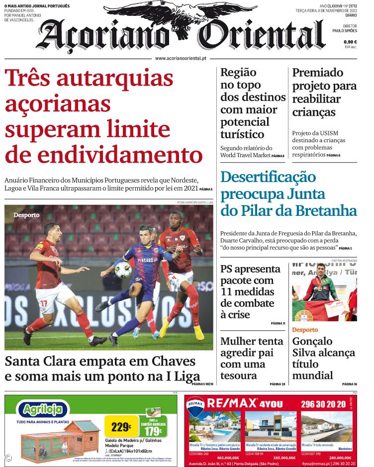 "Três autarquias açorianas superam limite de endividamento" é a manchete do Açoriano Oriental – Imagem 1