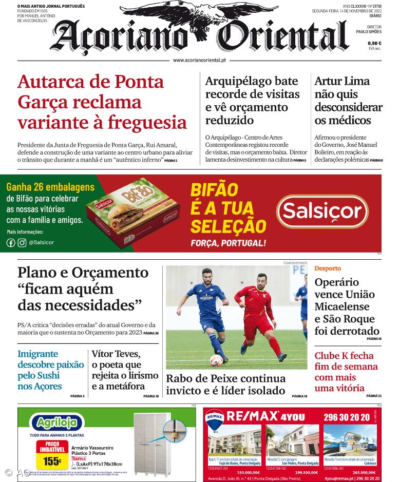 "Autarca de Ponta Garça reclama variante à freguesia" é a manchete do Açoriano Oriental – Imagem 1