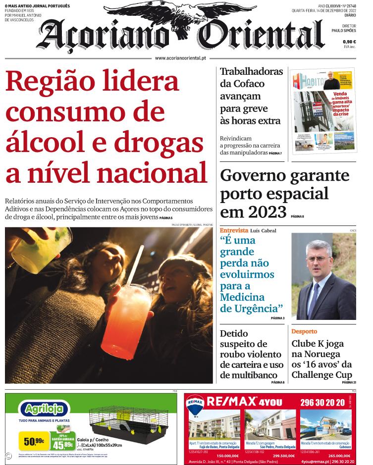 "Região lidera consumo de álcool e drogas a nível nacional" é a manchete do Açoriano Oriental – Imagem 1