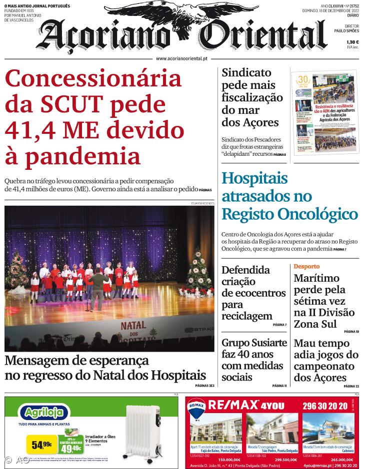 "Concessionária da SCUT pede 41,4 ME devido à pandemia" é a manchete do Açoriano Oriental – Imagem 1