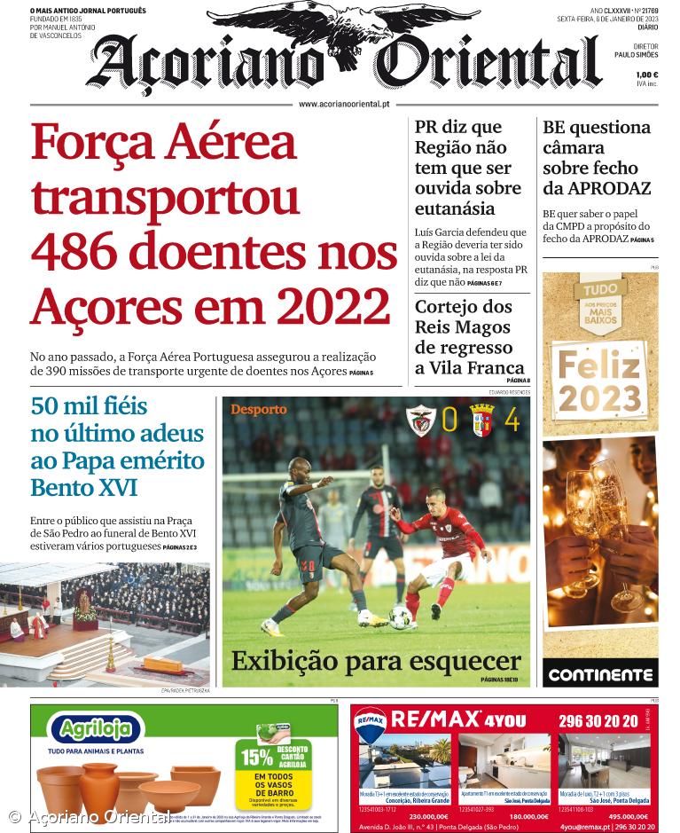 "Força Aérea transportou 486 doentes nos Açores em 2022" é a manchete do Açoriano Oriental – Imagem 1