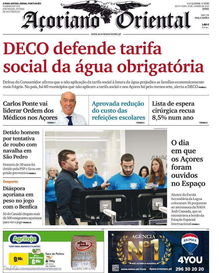 "DECO defende tarifa social da água obrigatória" é a manchete do Açoriano Oriental – Imagem 1