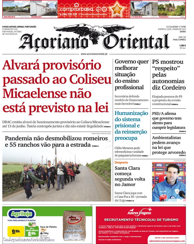 "Alvará provisório passado ao Coliseu Micaelense não está previsto na lei" é a manchete do Açoriano Oriental – Imagem 1