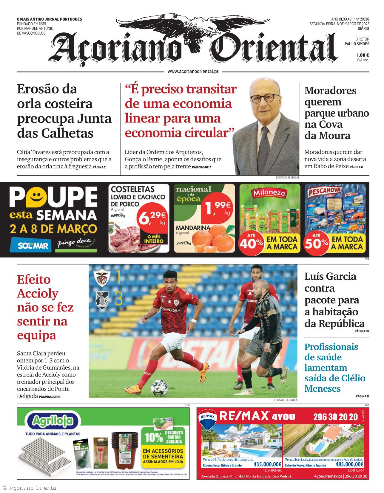 "Erosão da orla costeira preocupa Junta das Calhetas" é a manchete do Açoriano Oriental – Imagem 1