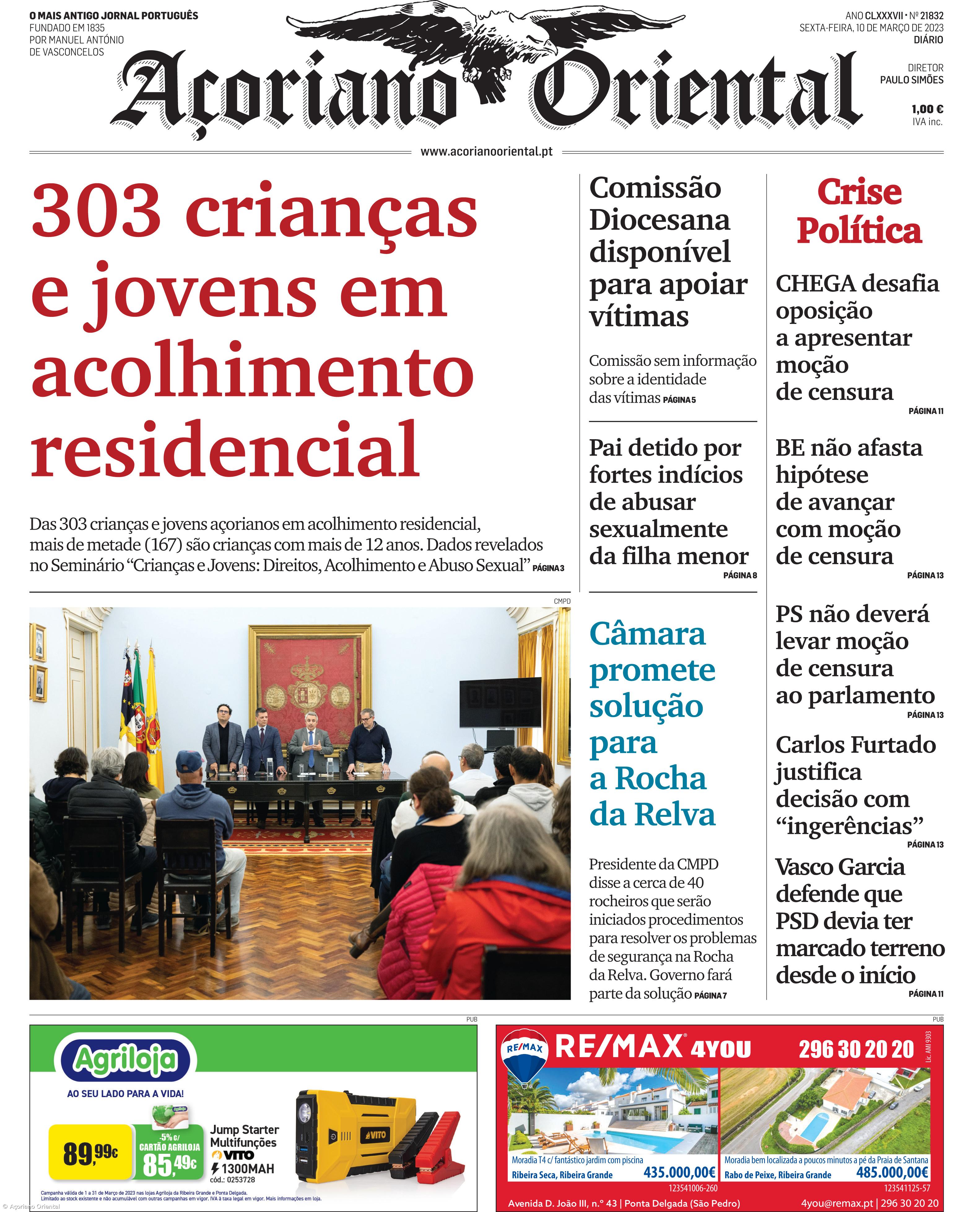 "303 crianças e jovens em acolhimento residencial" é a manchete do Açoriano Oriental – Imagem 1