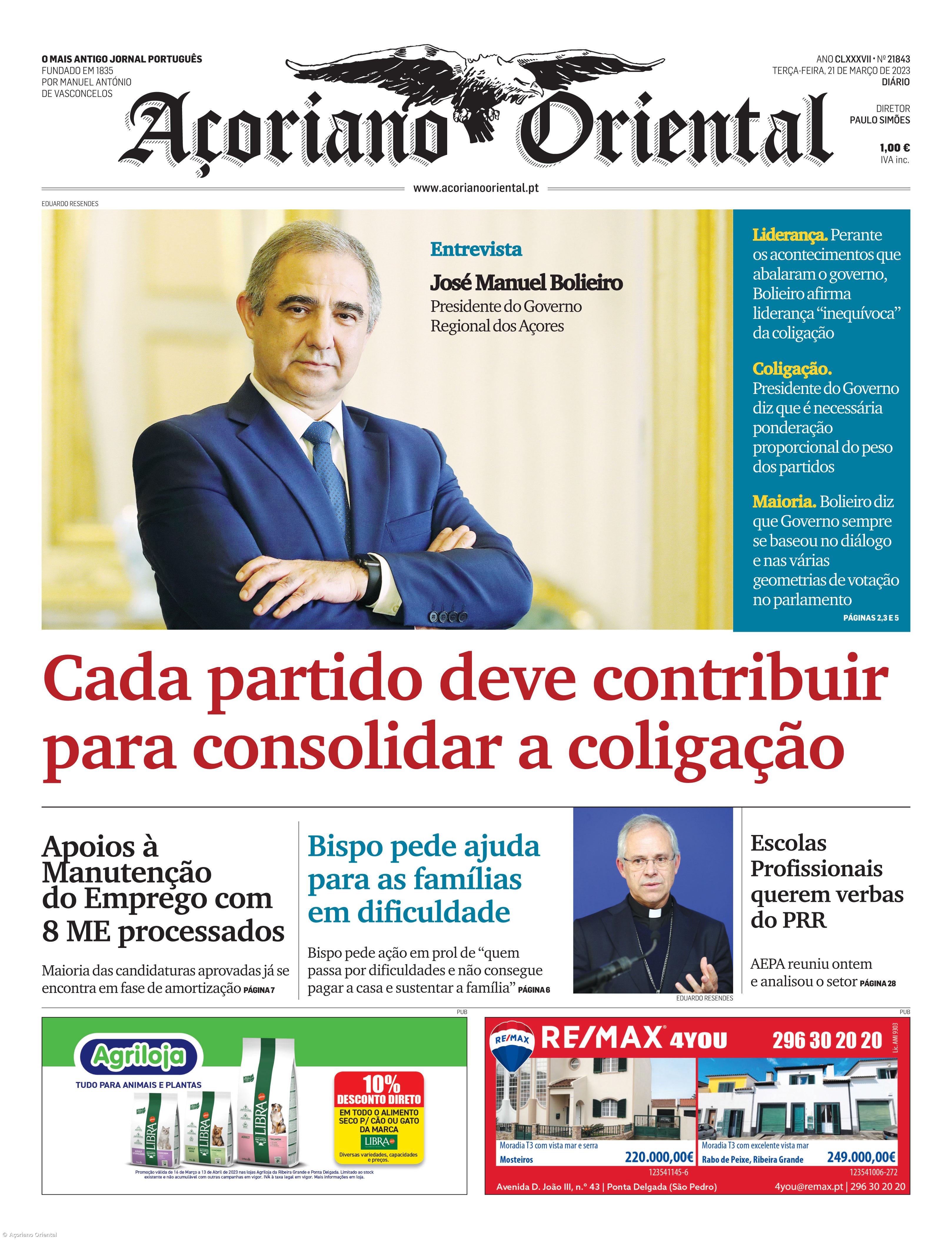 "Cada partido deve contribuir para consolidar a coligação" é a manchete do Açoriano Oriental – Imagem 1