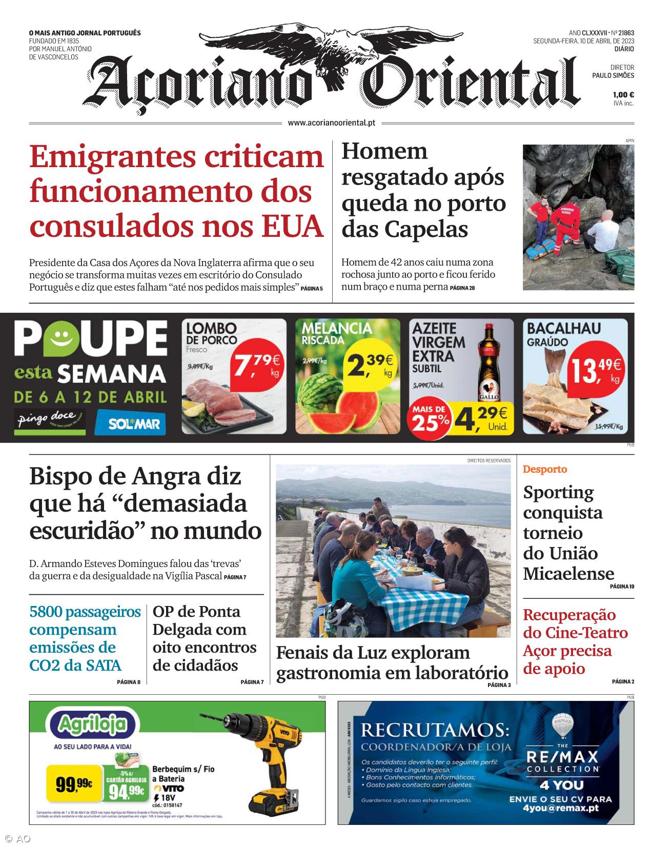 "Emigrantes criticam funcionamento dos consulados nos EUA" é a manchete do Açoriano Oriental – Imagem 1