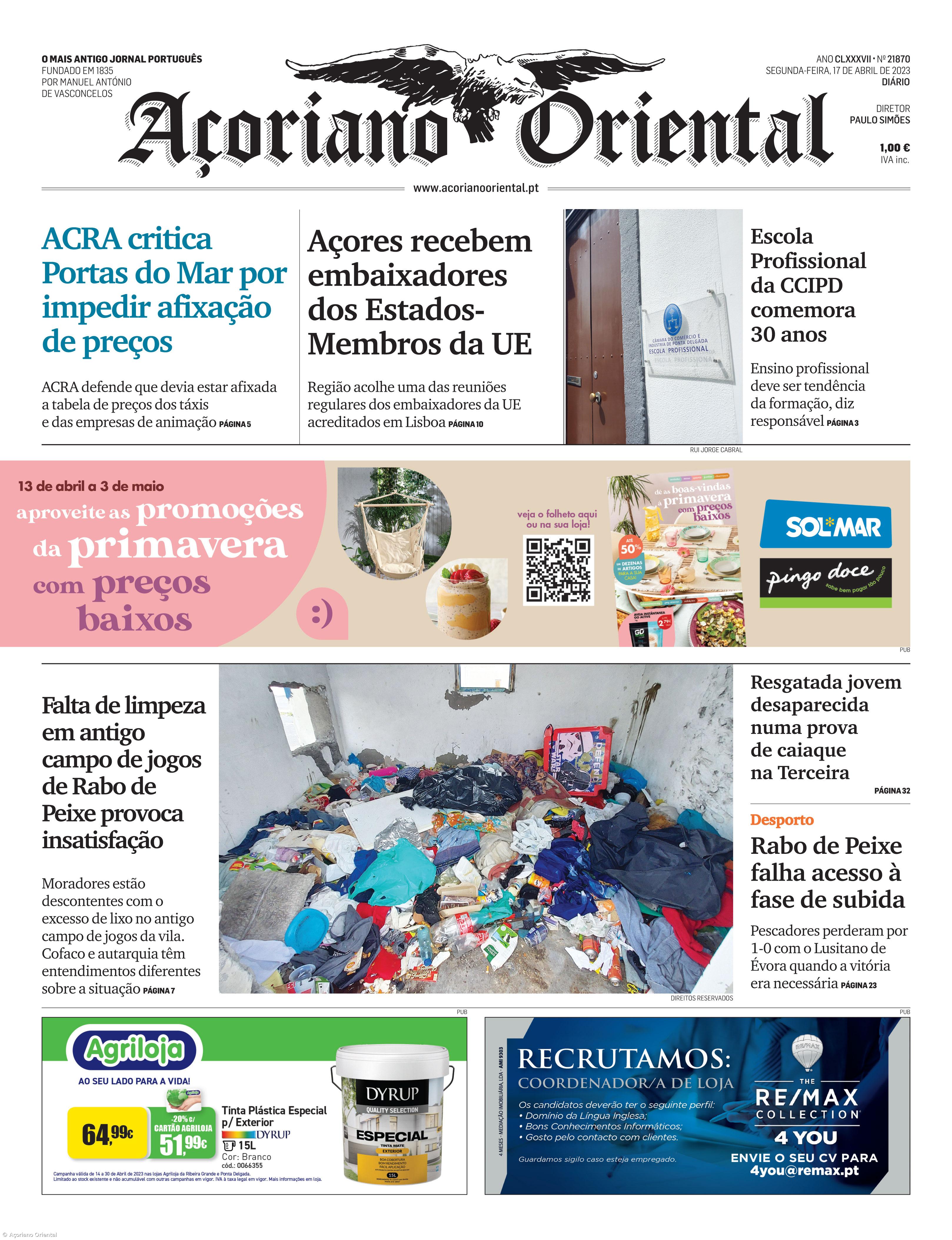 "ACRA critica Portas do Mar por impedir afixação de preços" é a manchete do Açoriano Oriental – Imagem 1