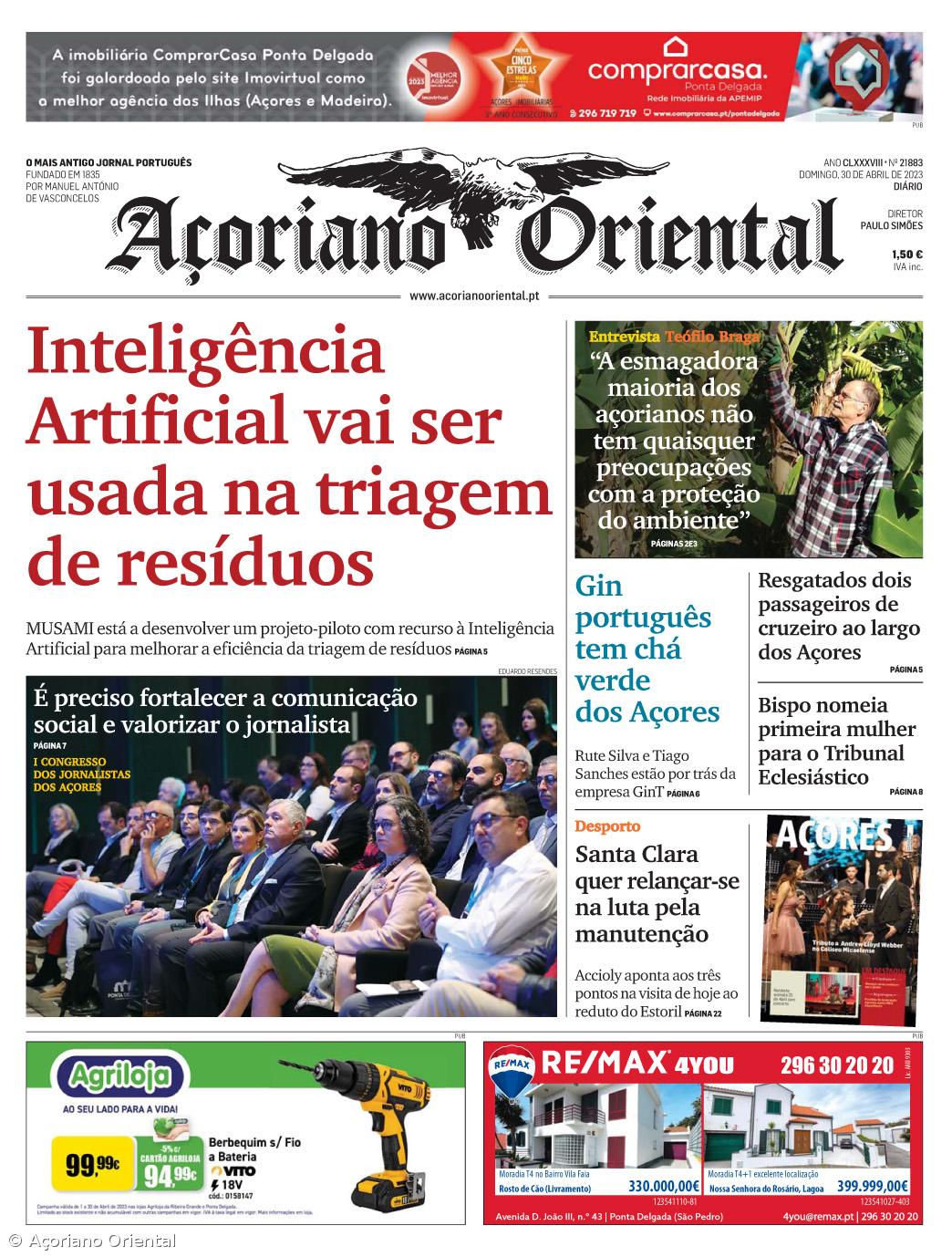 "Inteligência Artificial vai ser usada na triagem de resíduos" é a manchete do Açoriano Oriental – Imagem 1