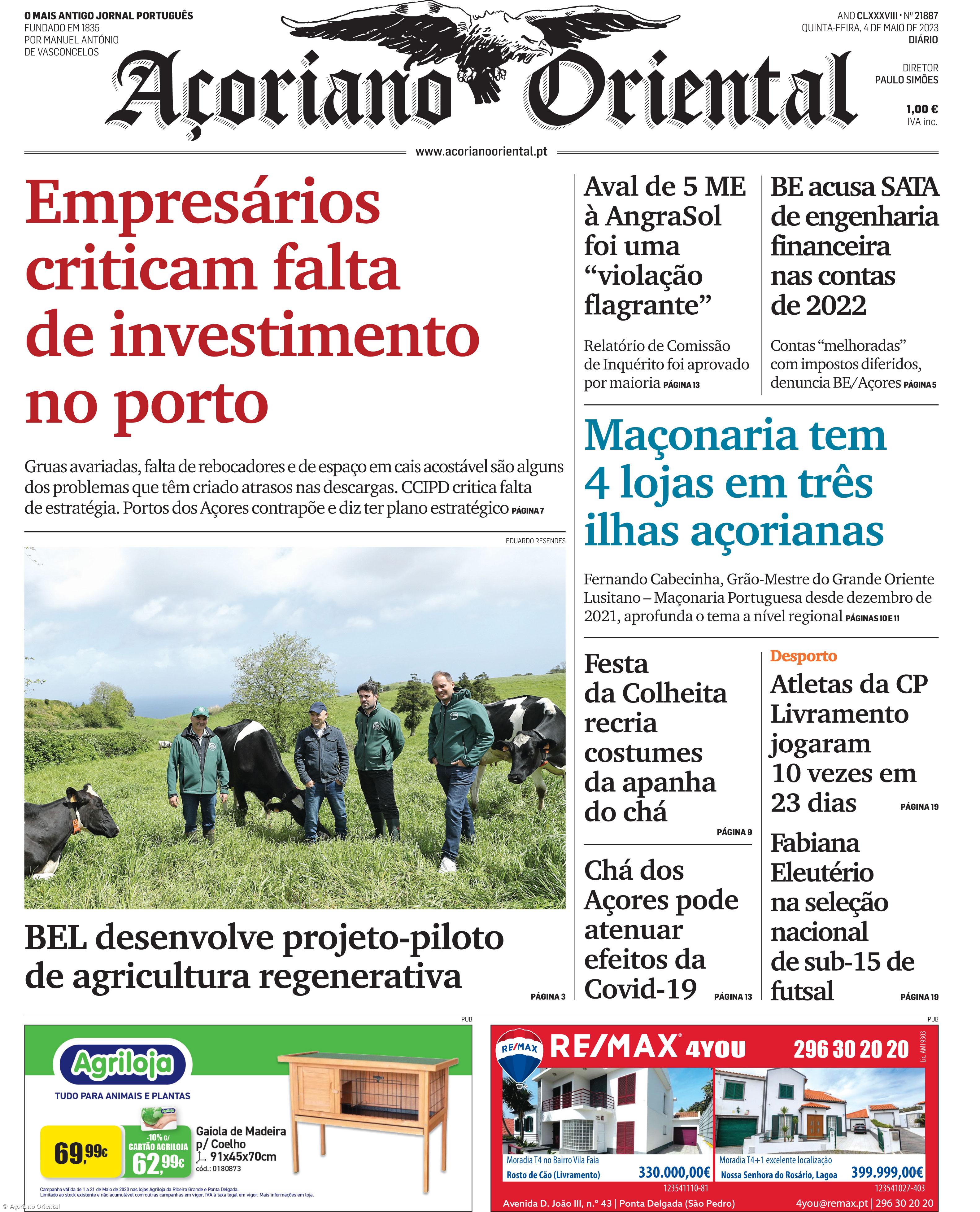 "Empresários criticam falta de investimento no porto" é a manchete do Açoriano Oriental – Imagem 1