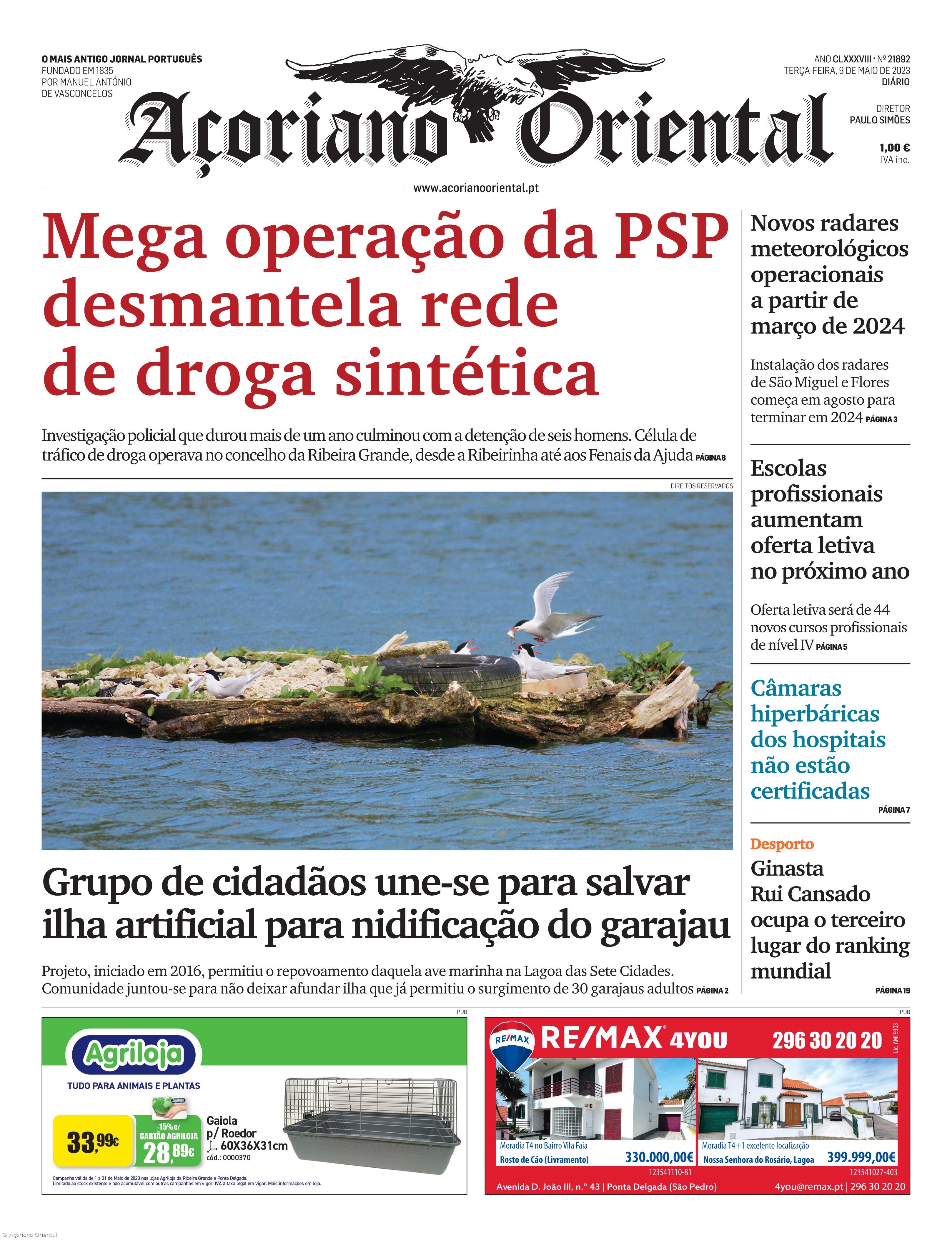 "Mega operação da PSP desmantela rede de droga sintética" é a manchete do Açoriano Oriental – Imagem 1