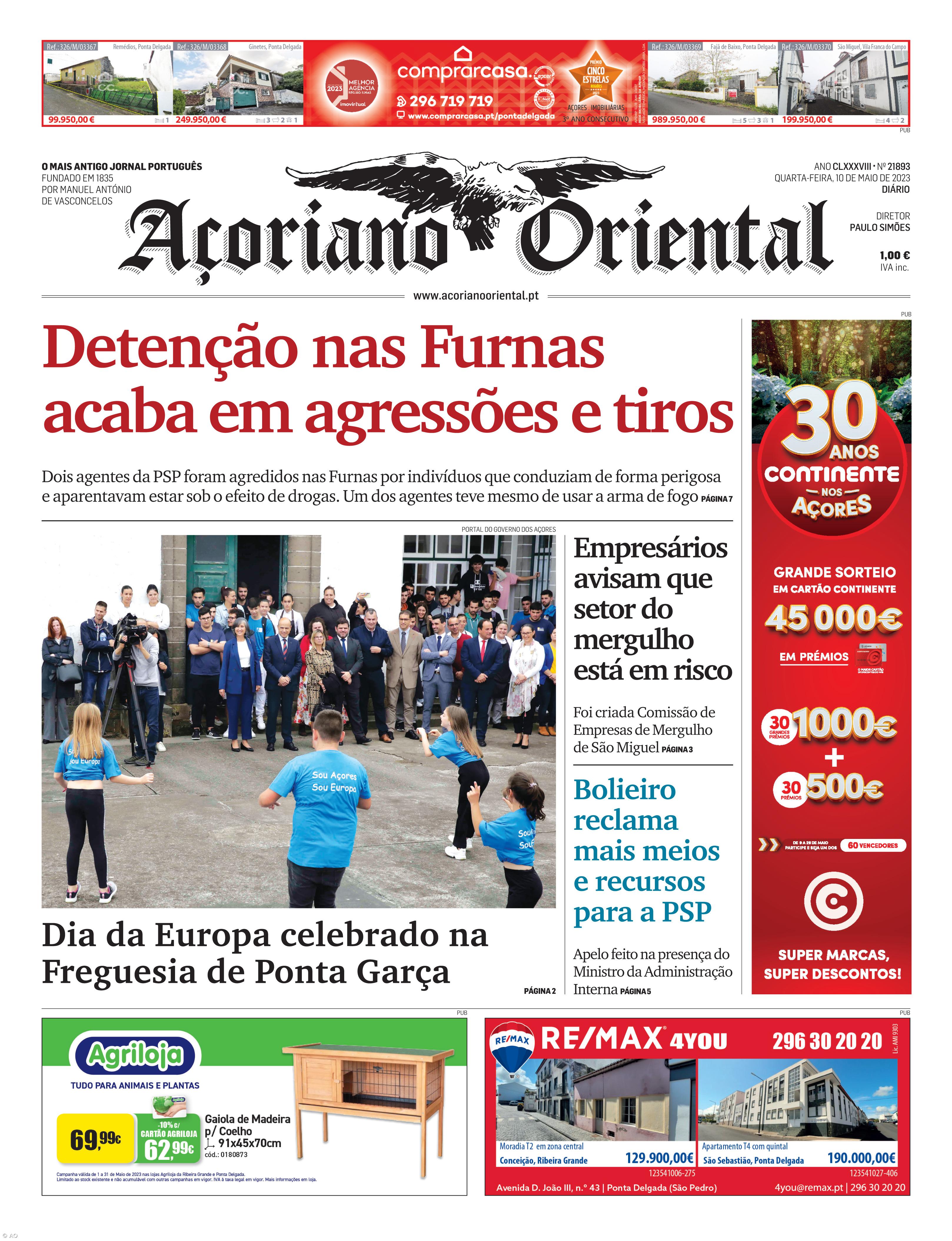 "Detenção nas Furnas acaba em agressões e tiros" é a manchete do Açoriano Oriental – Imagem 1