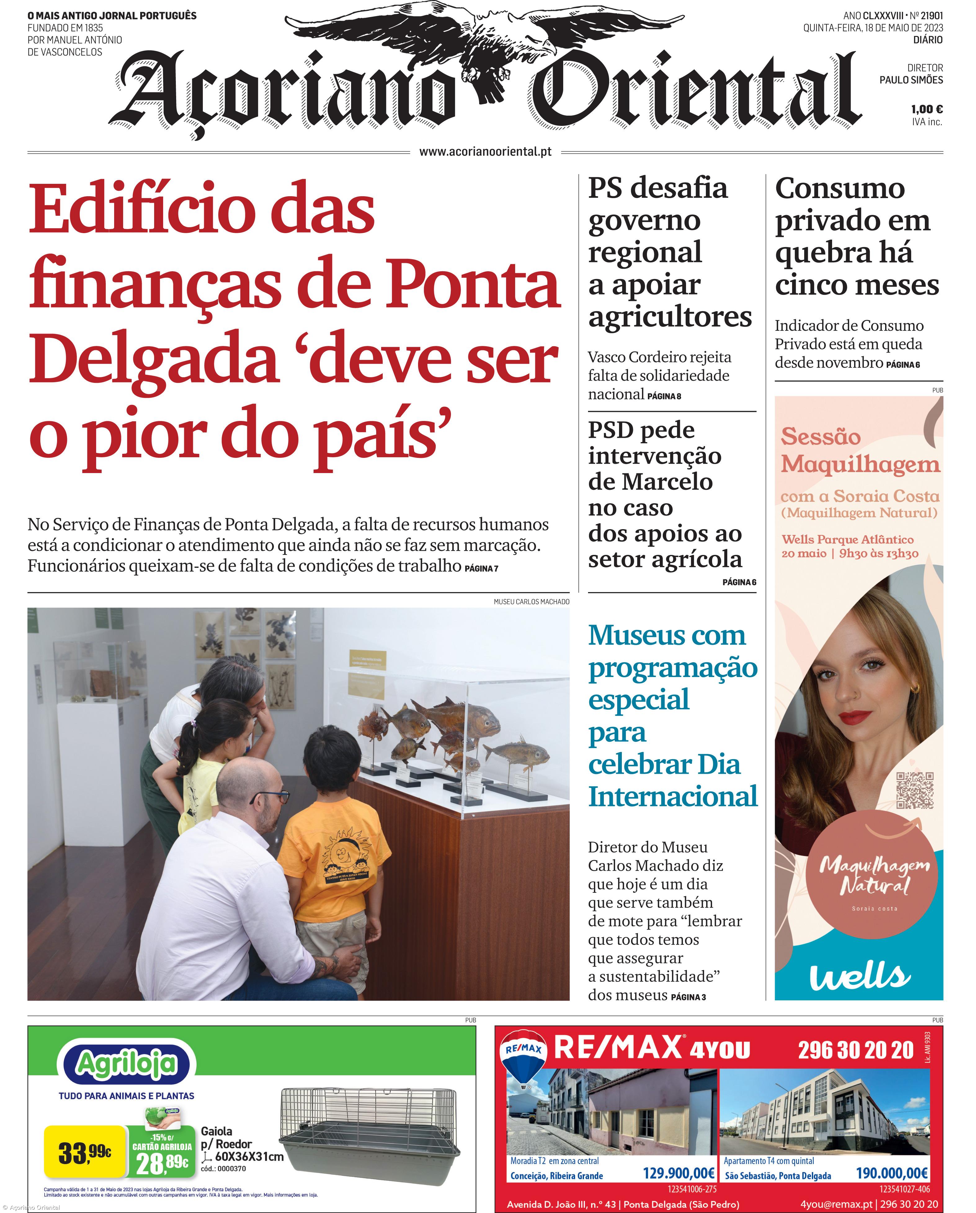 "Edifício das finanças de Ponta Delgada 'deve ser o pior do país'" é a manchete do Açoriano Oriental  – Imagem 1