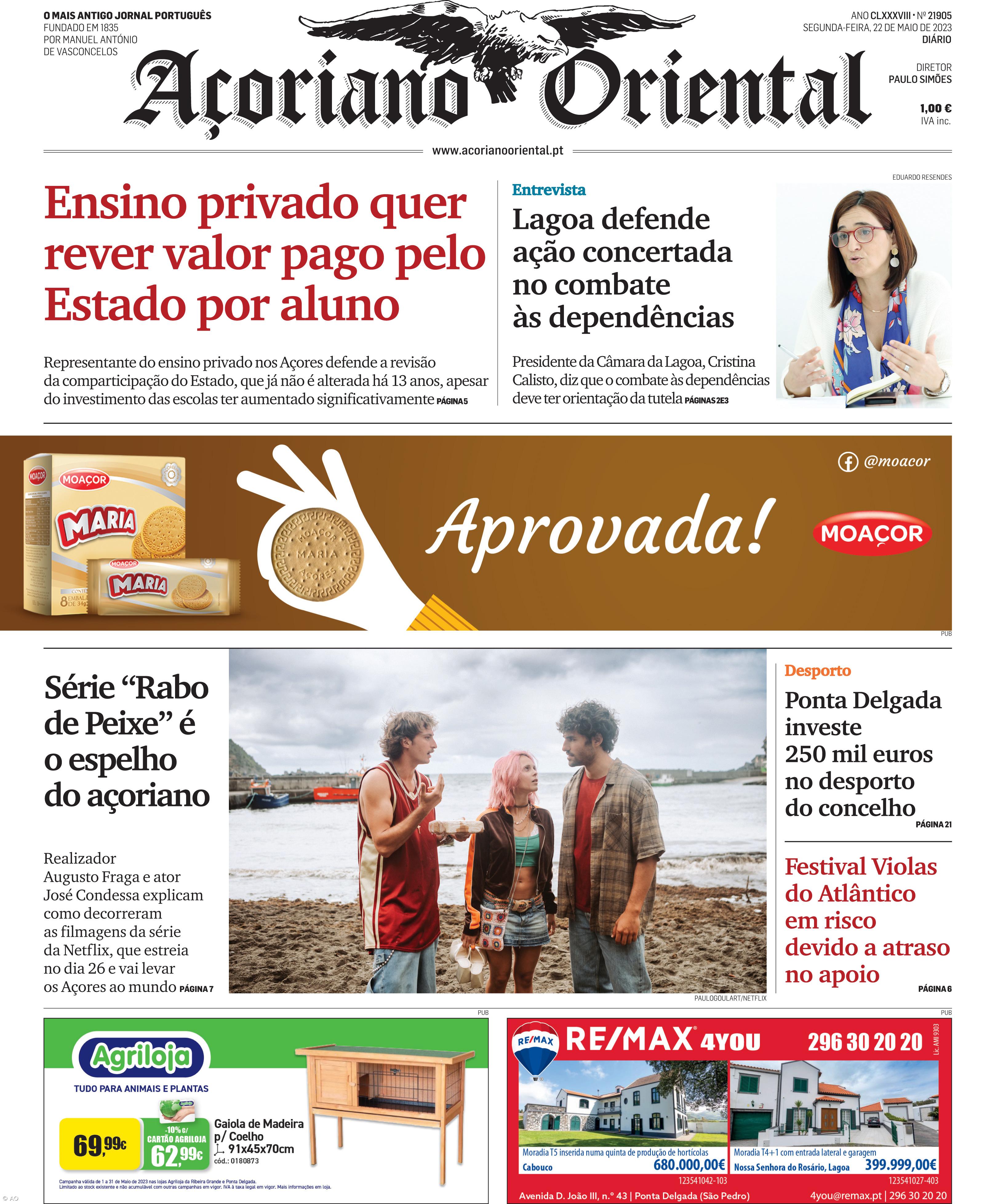 "Ensino privado quer rever valor pago pelo Estado por aluno" é a manchete do Açoriano Oriental – Imagem 1