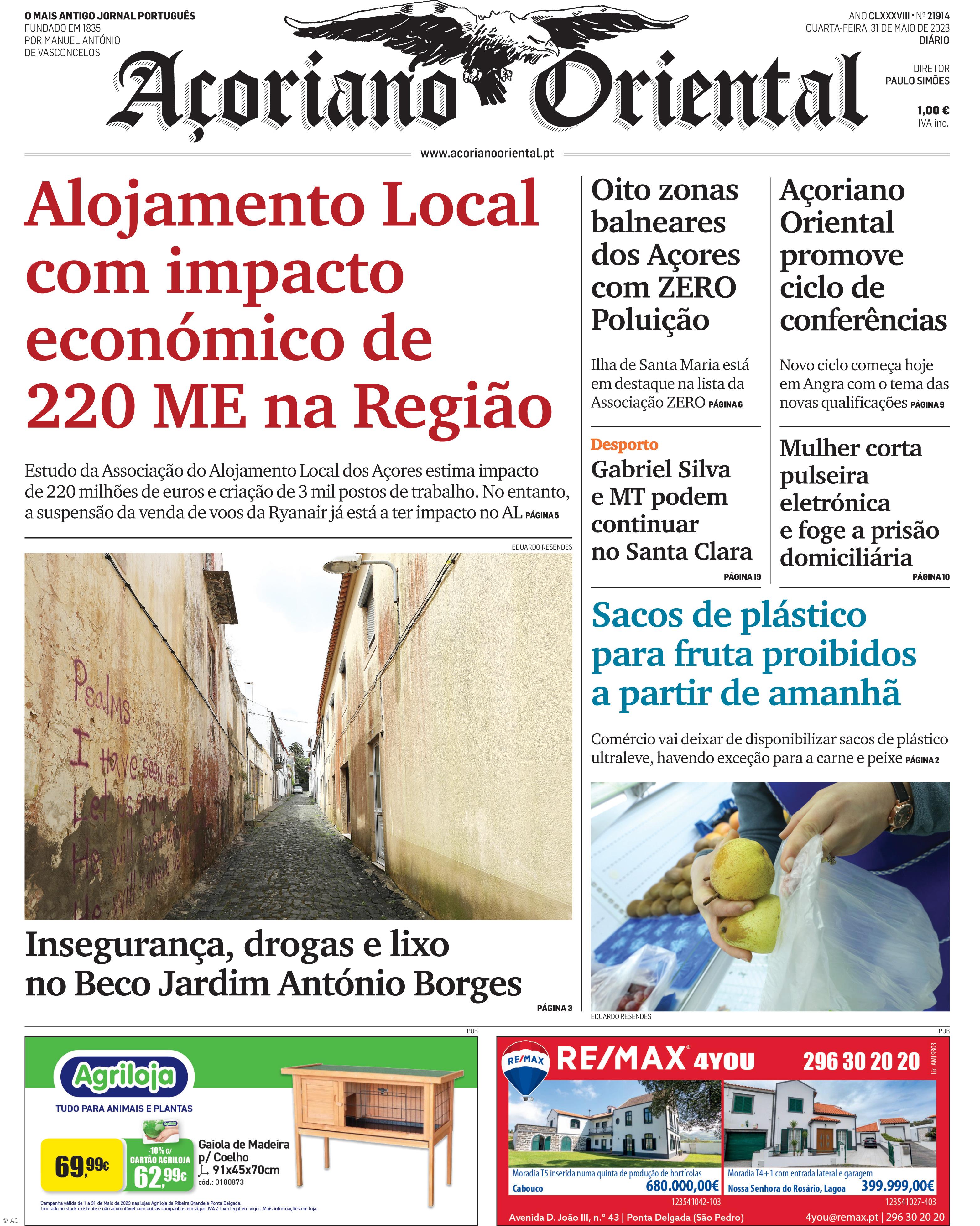 "Alojamento Local com impacto económico de 220 milhões de euros na Região" é a manchete do Açoriano Oriental – Imagem 1