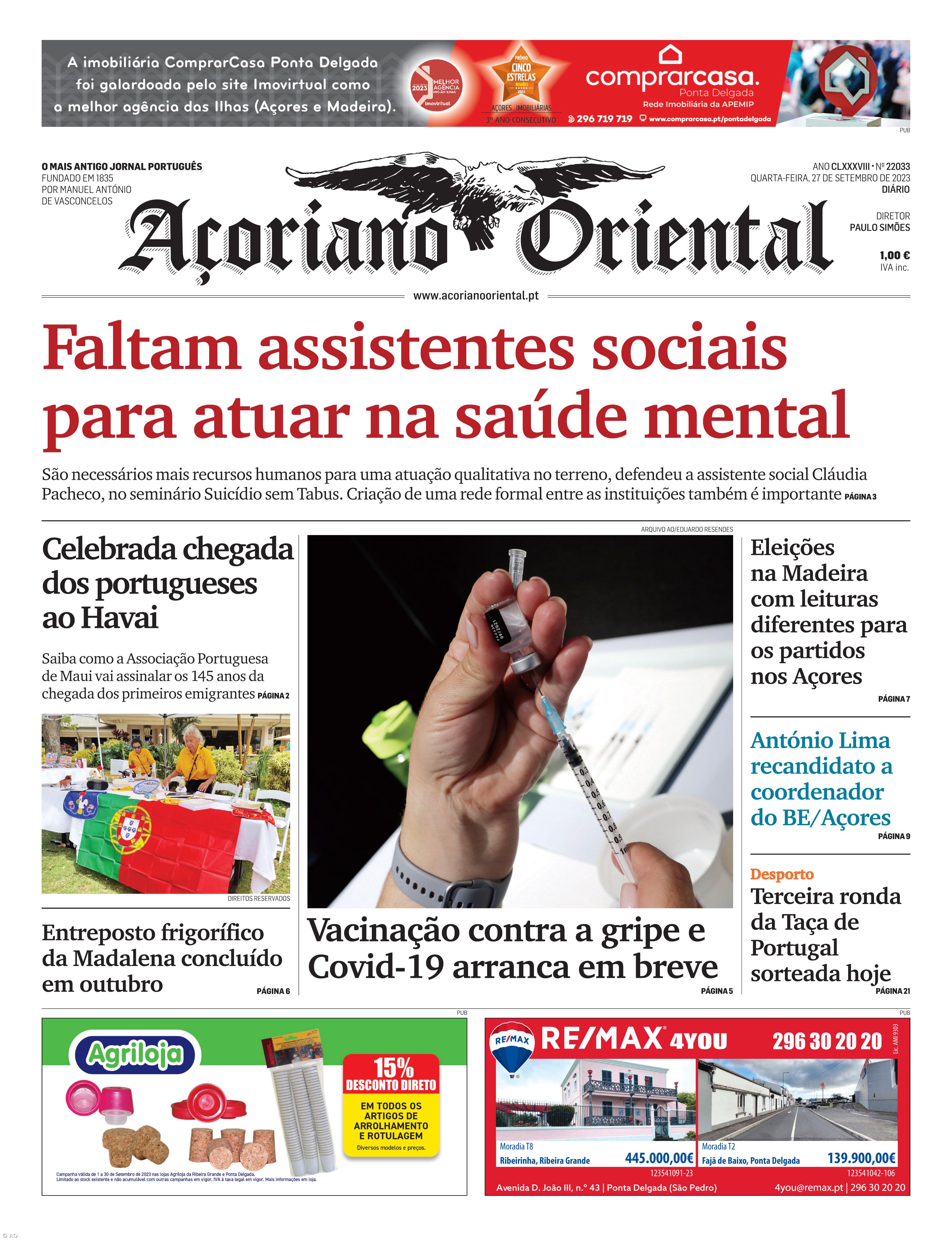 "Faltam assistentes sociais para atuar na saúde mental" é a manchete do Açoriano Oriental – Imagem 1