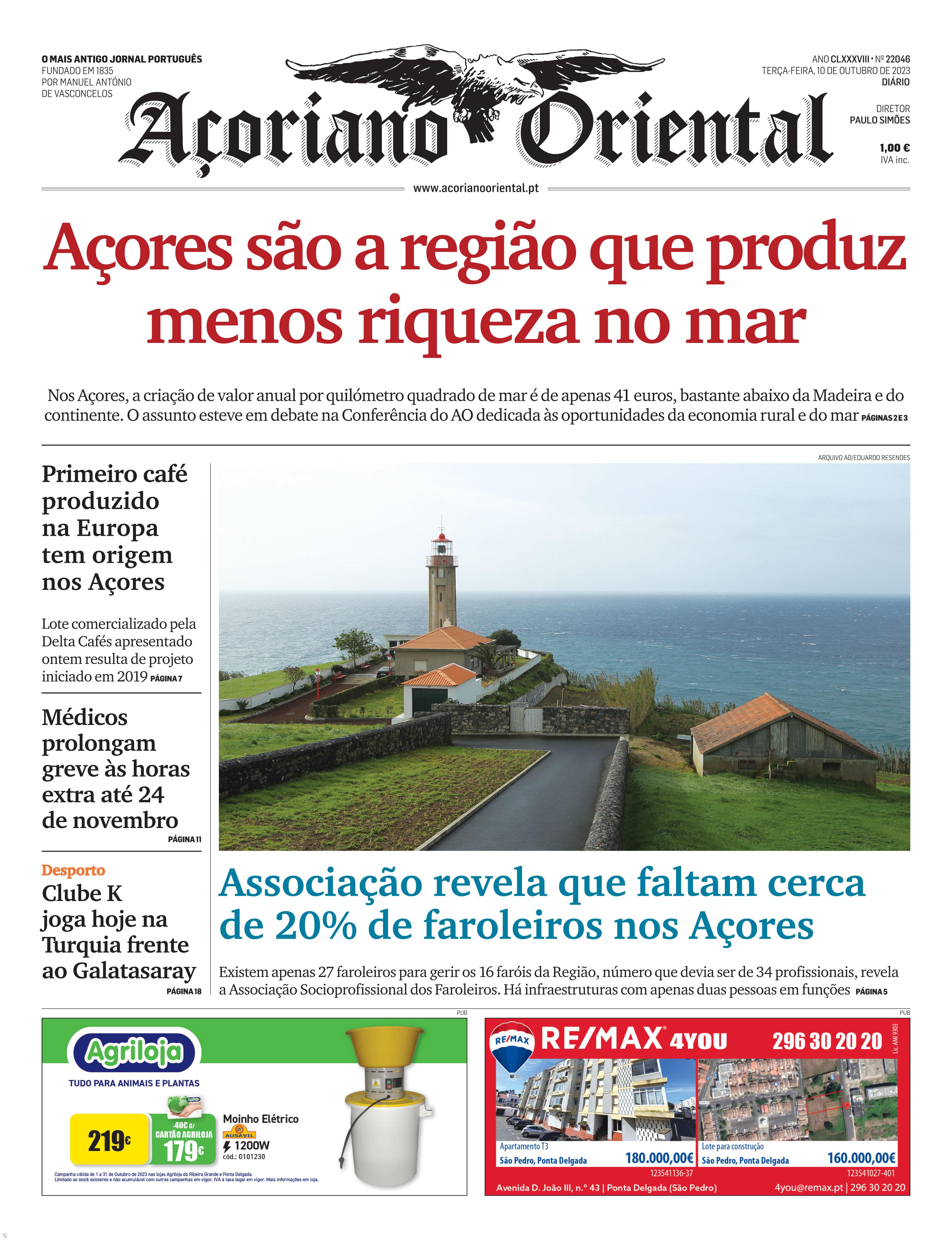 "Açores são a região que produz menos riqueza no mar" é a manchete da edição de hoje do Açoriano Oriental – Imagem 1