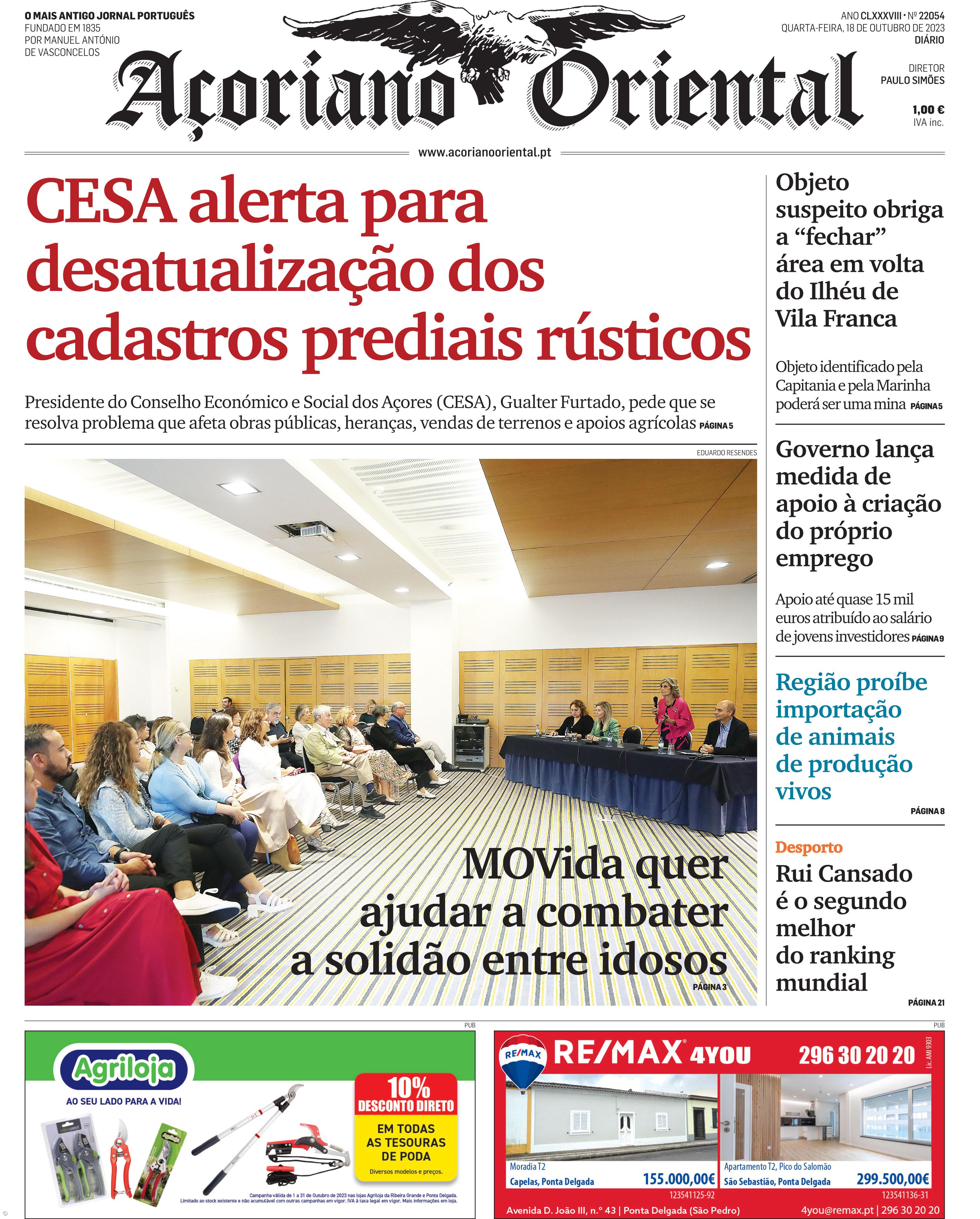 "CESA alerta para desatualização dos cadastros prediais rústicos" é a manchete do Açoriano Oriental – Imagem 1