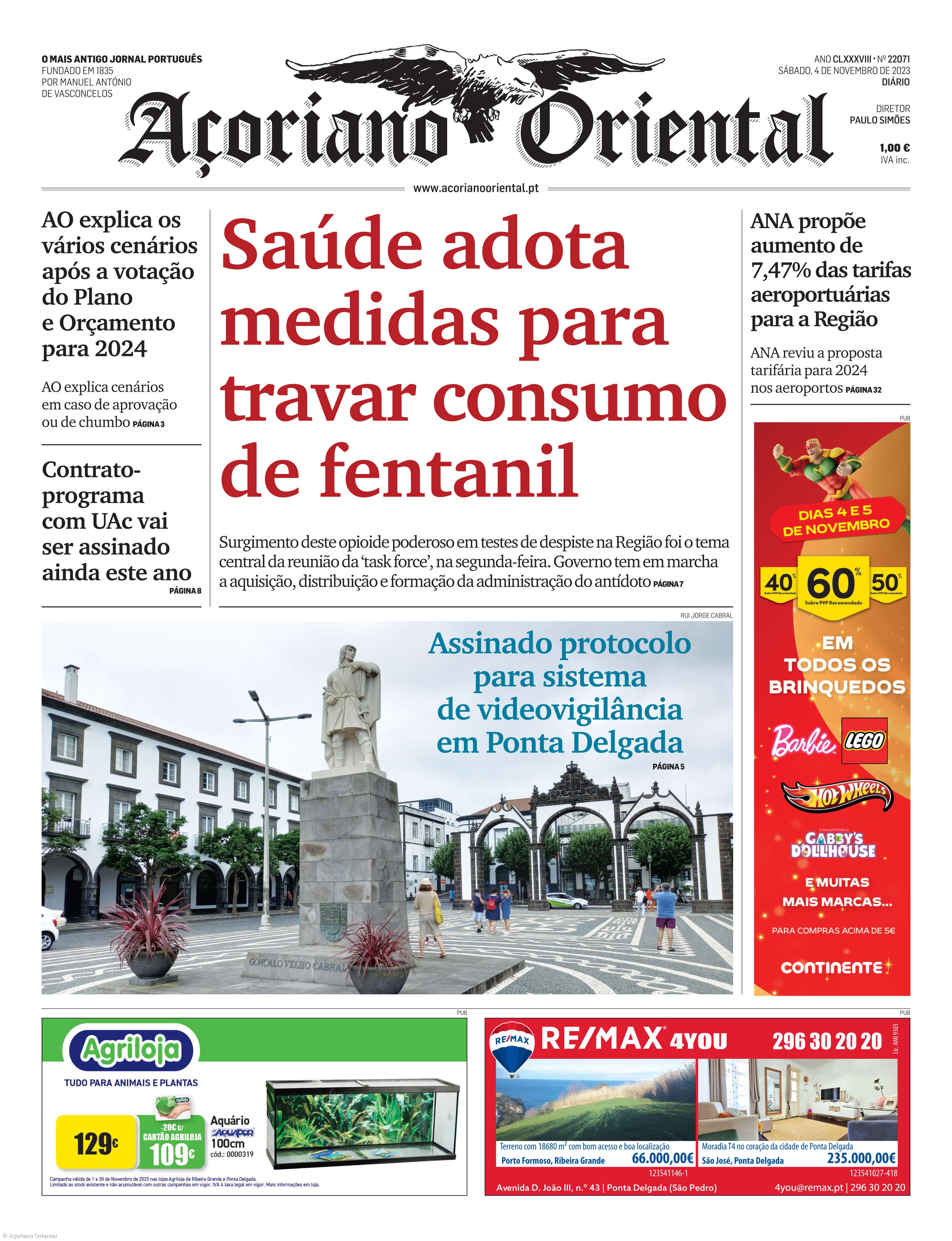 "Saúde adota medidas para travar consumo de fentanil" é a manchete do Açoriano Oriental – Imagem 1