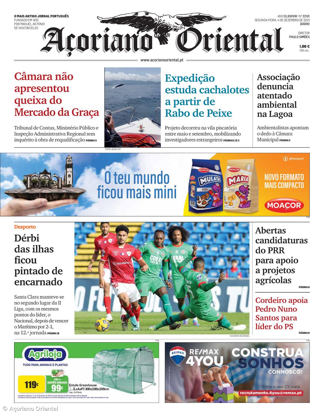 "Câmara não apresentou queixa do Mercado da Graça" é a manchete do Açoriano Oriental  – Imagem 1