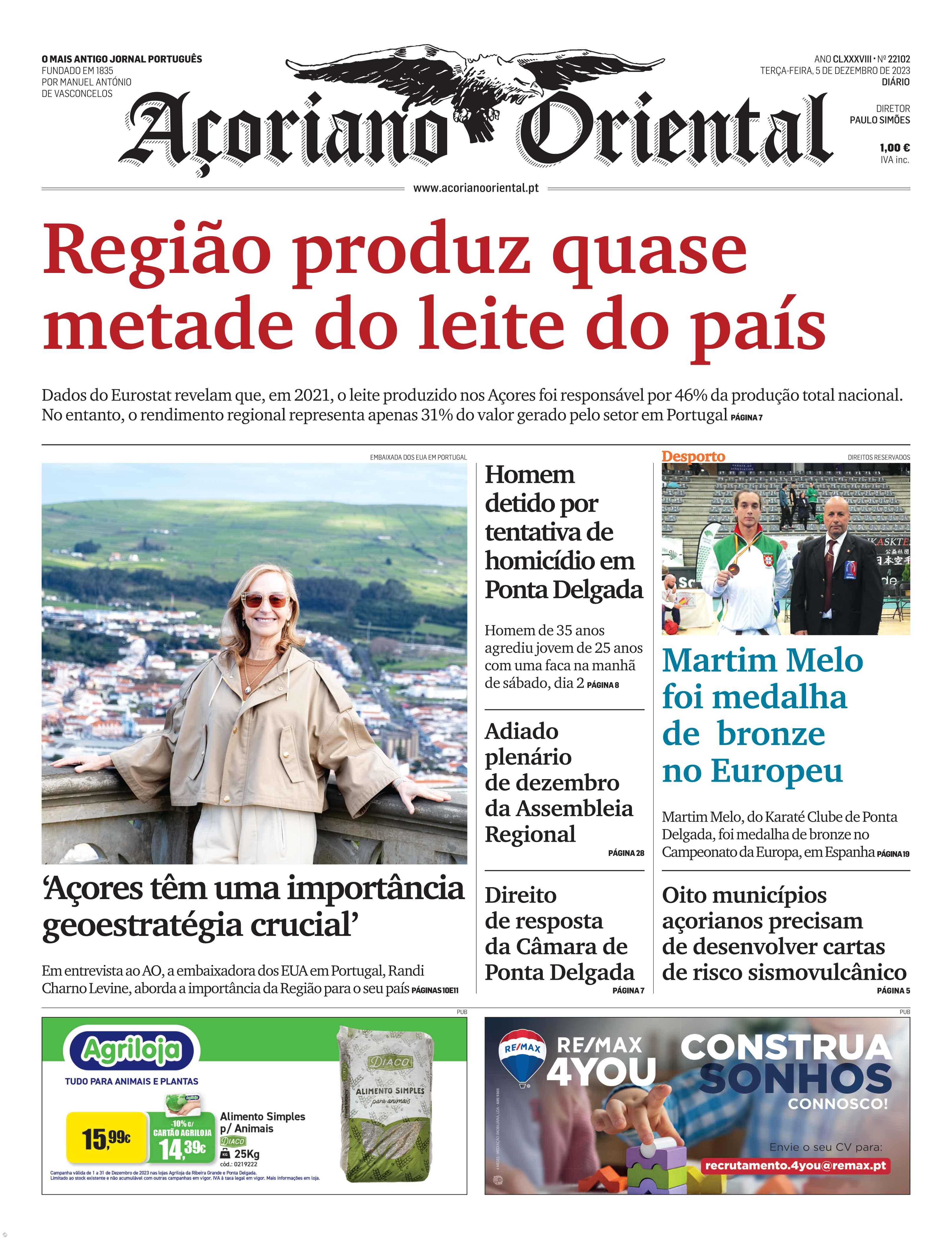 "Região produz quase metade do leite do país" é a manchete do Açoriano Oriental – Imagem 1