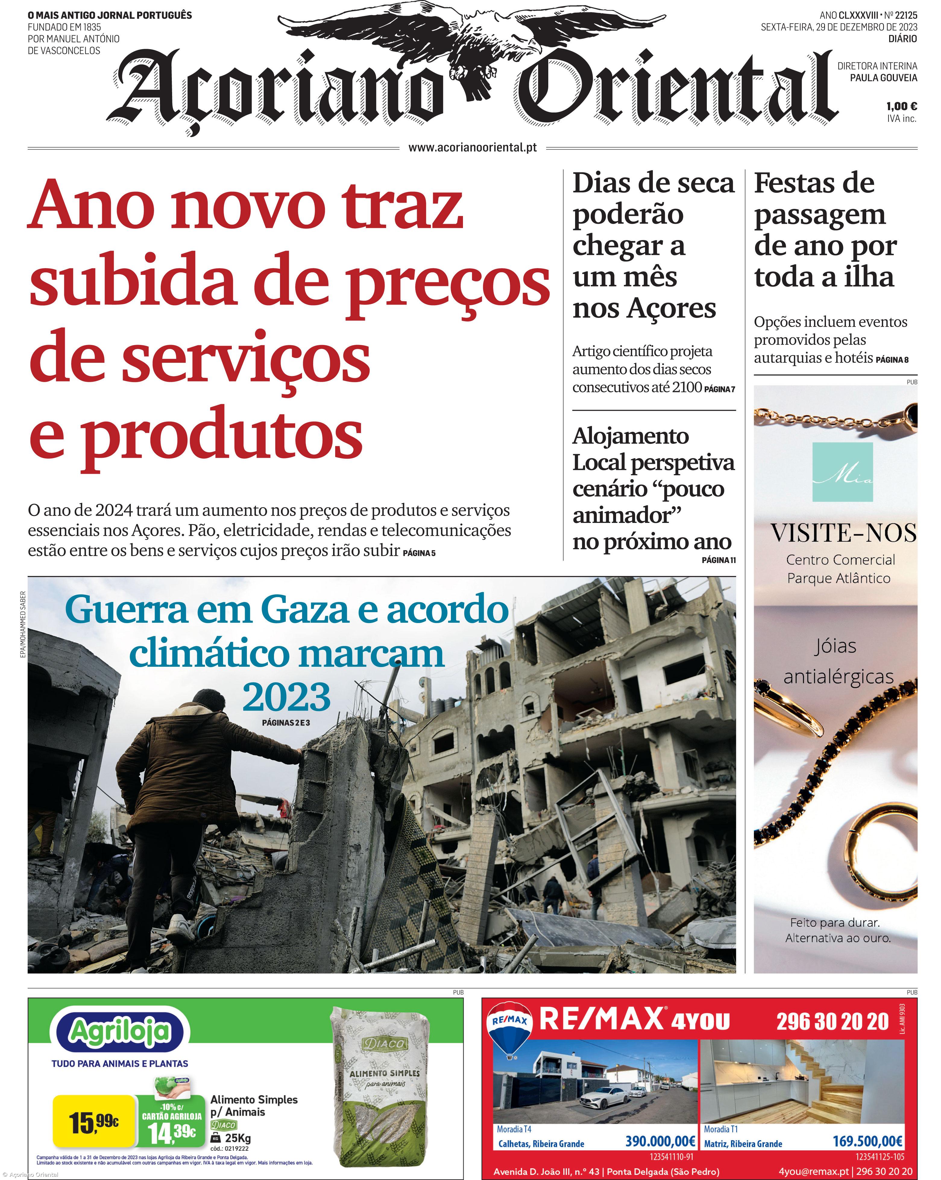 "Ano novo traz subida de preços de serviços e produtos" é a manchete do Açoriano Oriental – Imagem 1