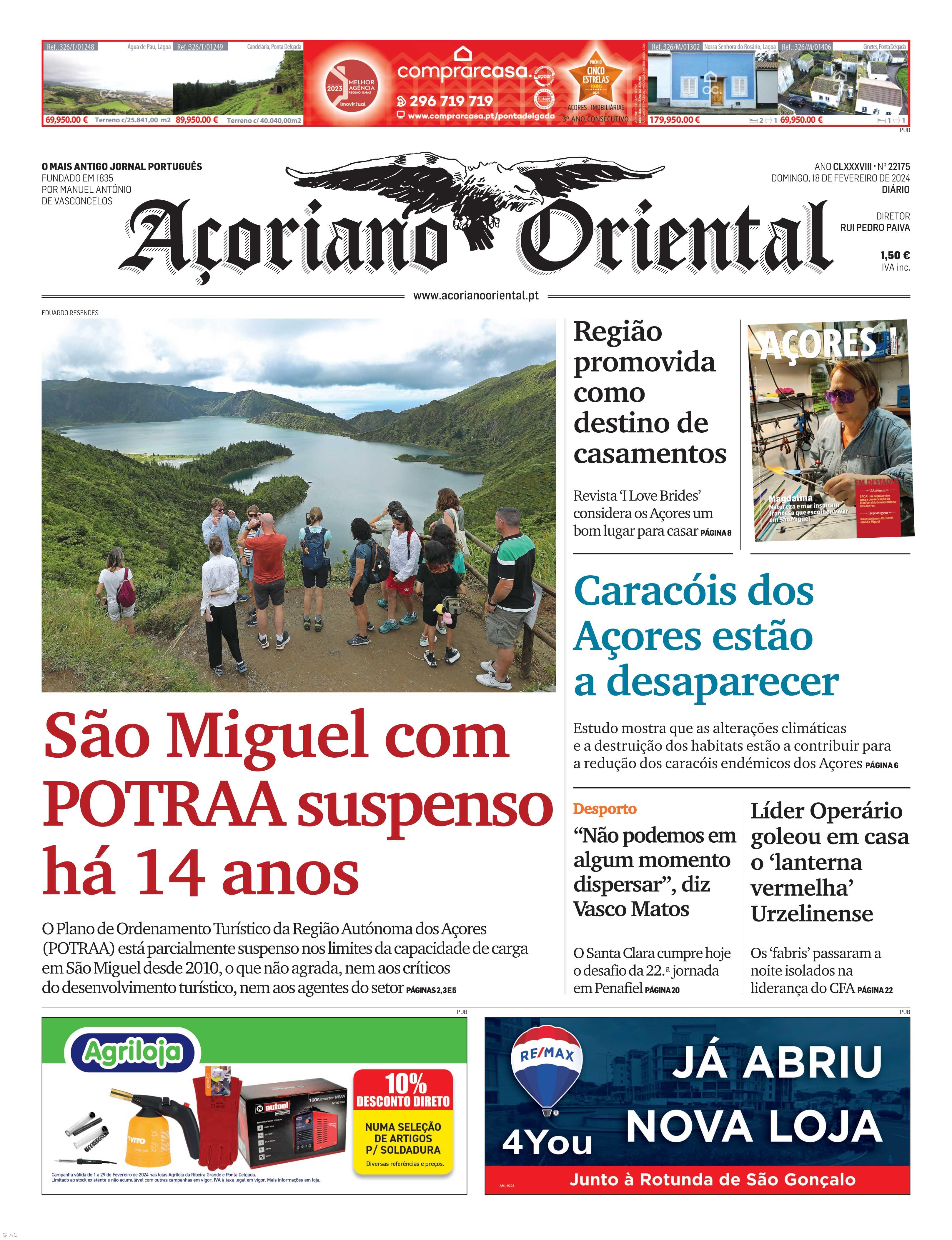 "São Miguel com POTRAA suspenso há 14 anos" é a manchete do Açoriano Oriental – Imagem 1